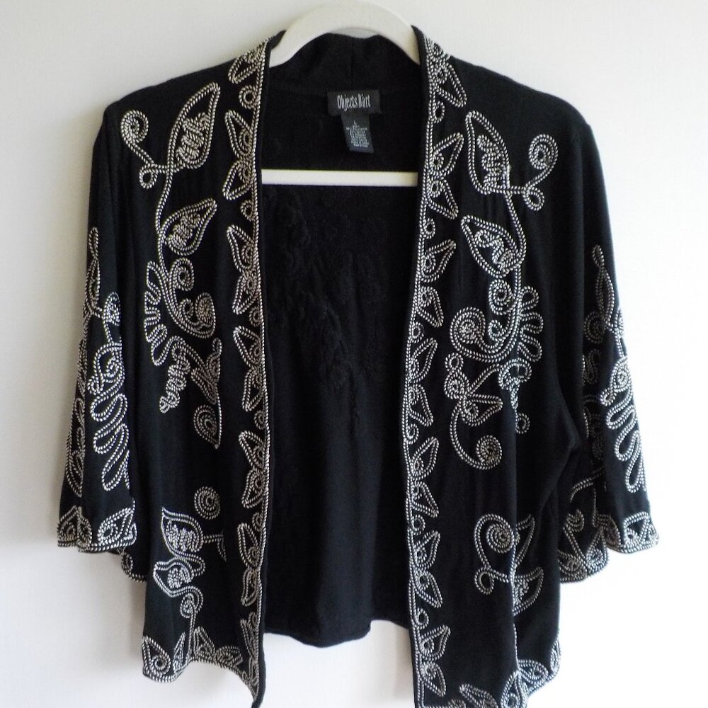 Object D'art Jacke - Large - Black White Embroidery - Short Sleeve - Open  (463)
